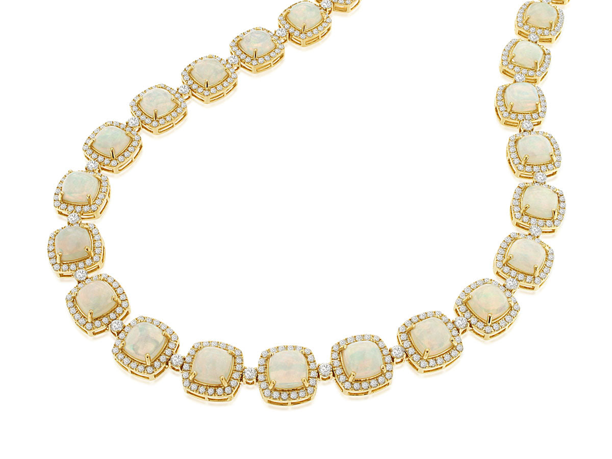 14K Yellow Gold 37.50CTW Opal and 12.50CTW Diamond Necklace