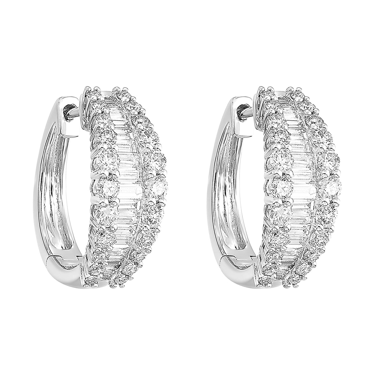 14K White Gold Diamond 1 1/2CTW Hoop Earrings