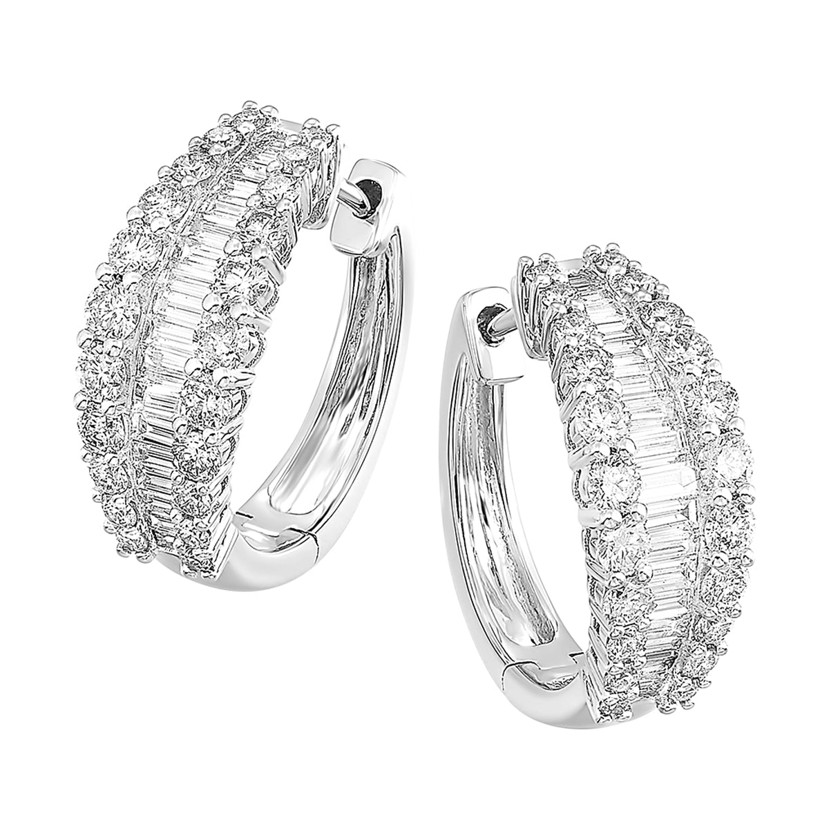 14K White Gold Diamond 1 1/2CTW Hoop Earrings