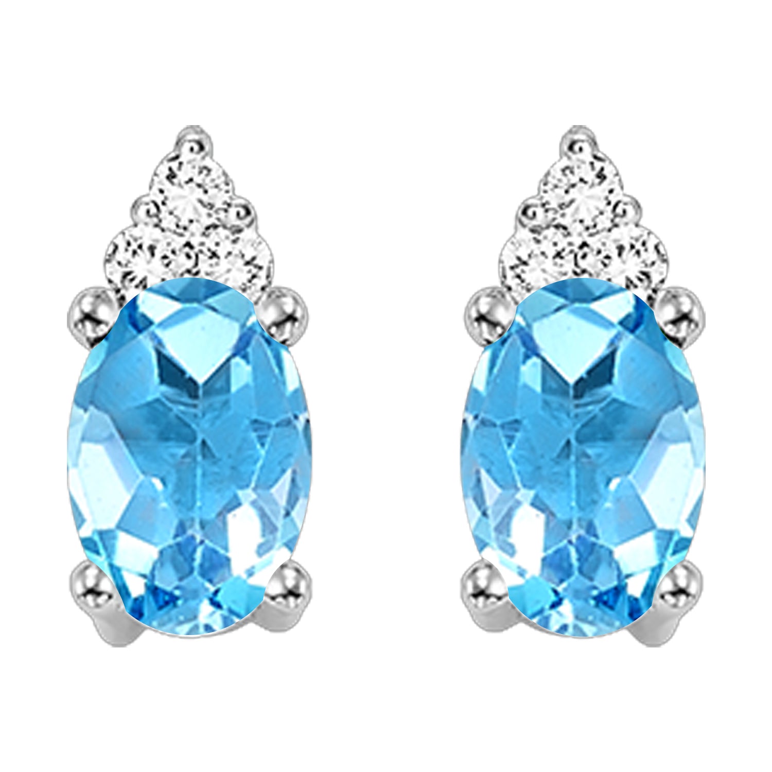 10K White Gold Diamond 1/25CTW & Blue Topaz 1/2CTW Earrings