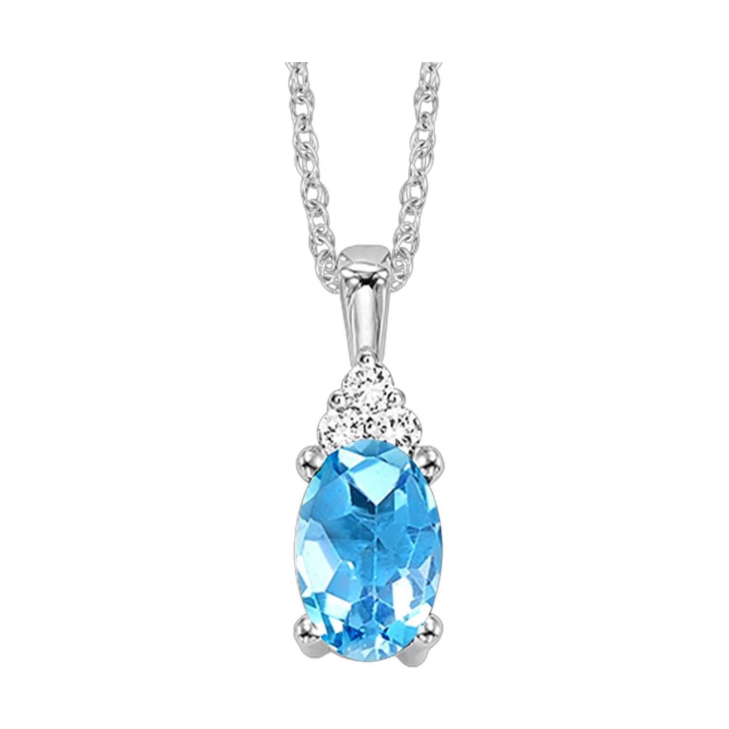 10K White Gold Diamond 1/50CTW & Blue Topaz 3/8CTW Pendant