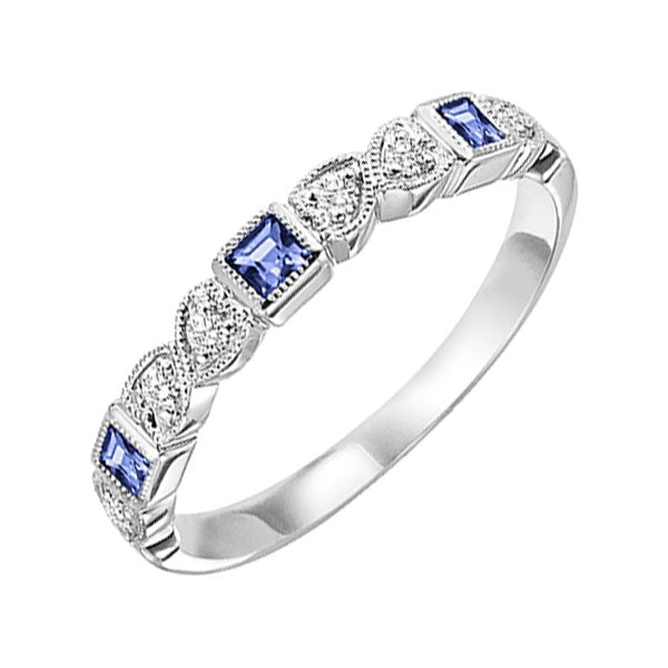 10K White Gold Diamond 1/12CTW & Sapphire 1/8CTW Ring