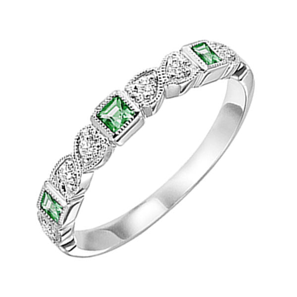 10K White Gold Diamond 1/10Ctw & Emerald 1/6Ctw Ring