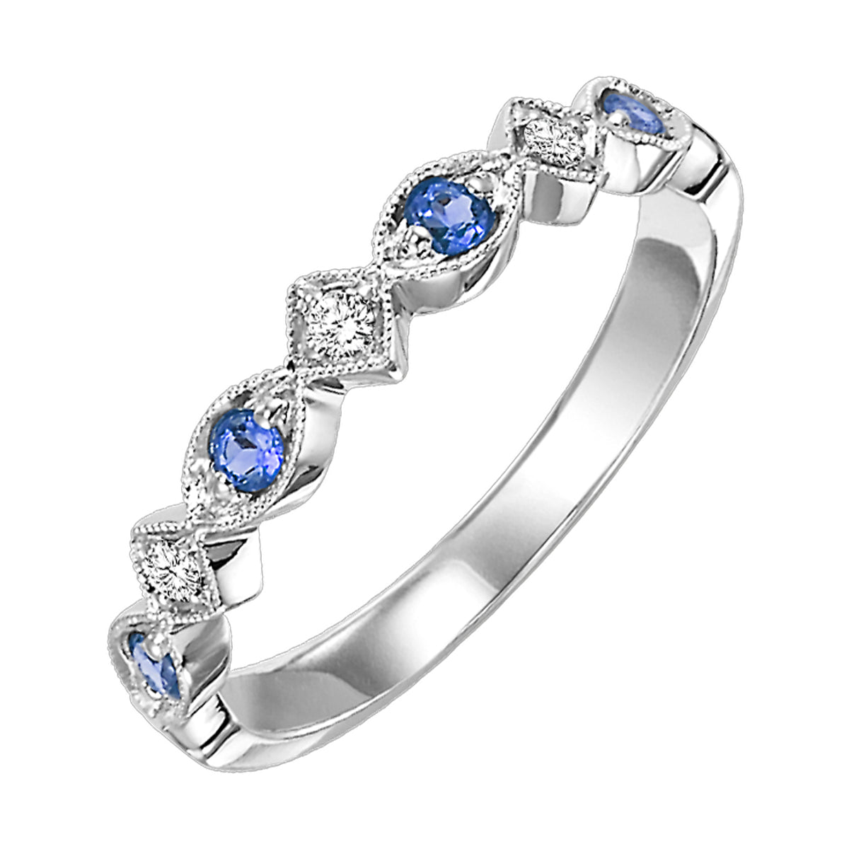 10K White Gold Diamond 1/20CTW & Sapphire 1/6CTW Ring