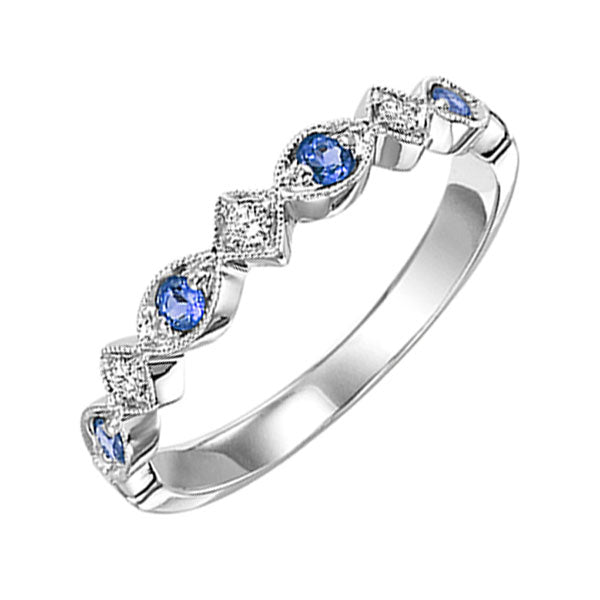 14K White Gold Diamond 1/20CTW & Sapphire 1/6CTW Band