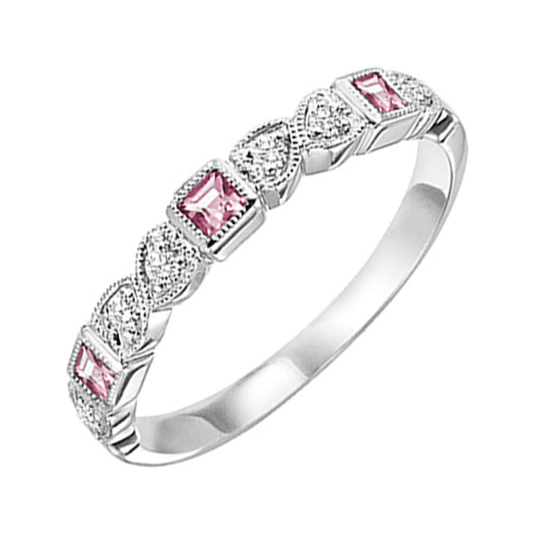 10K White Gold Diamond 1/12CTW & Pink Tourmaline 1/7CTW Ring