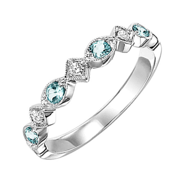 10K White Gold Diamond 1/20CTW & Blue Topaz 1/6CTW Ring