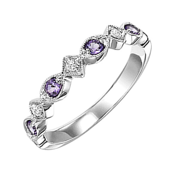 10K White Gold Diamond 1/20CTW & Amethyst 1/6CTW Ring