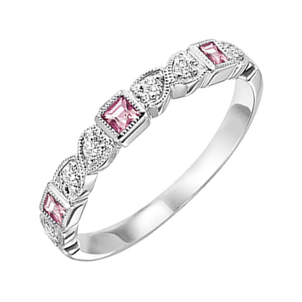 14K White Gold Diamond 1/12CTW & Pink Tourmaline 1/7CTW Band