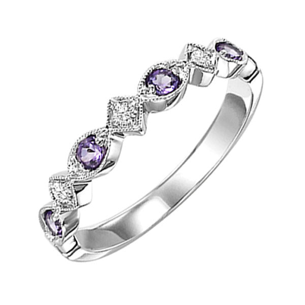 14K White Gold Diamond 1/20CTW & Amethyst 1/6CTW Band