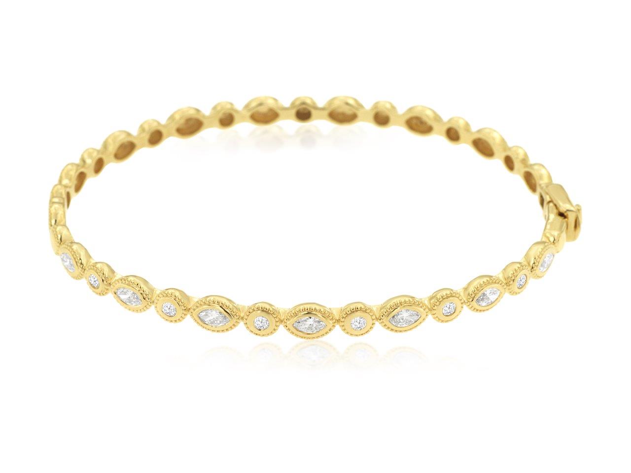 14K Yellow Gold .75ctw Marquise And Round Diamond Bangle