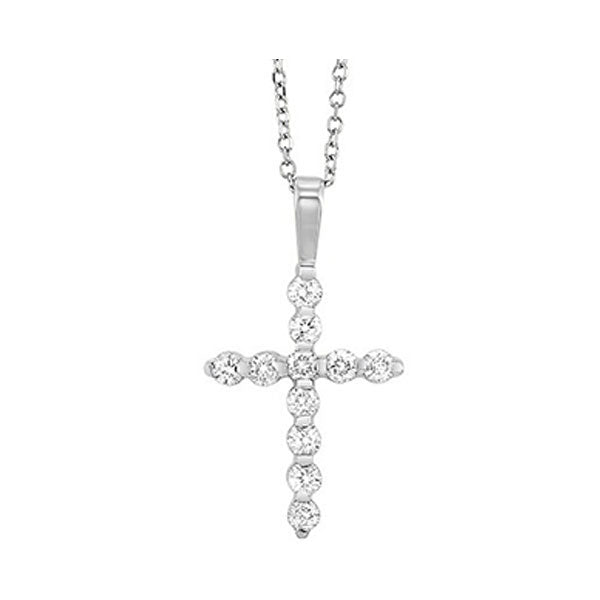 14K White Gold Diamond 1/10CTW Cross Pendant With Chain