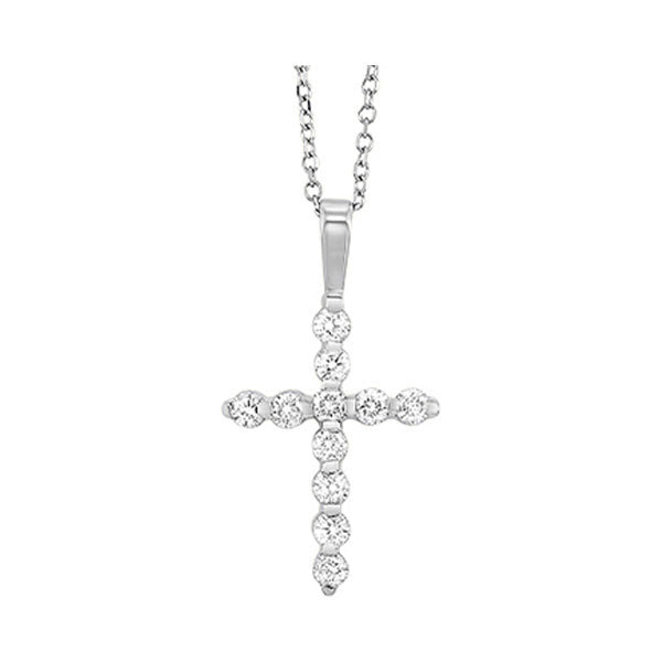 14K White Gold Diamond 1/3CTW Cross Pendant With Chain