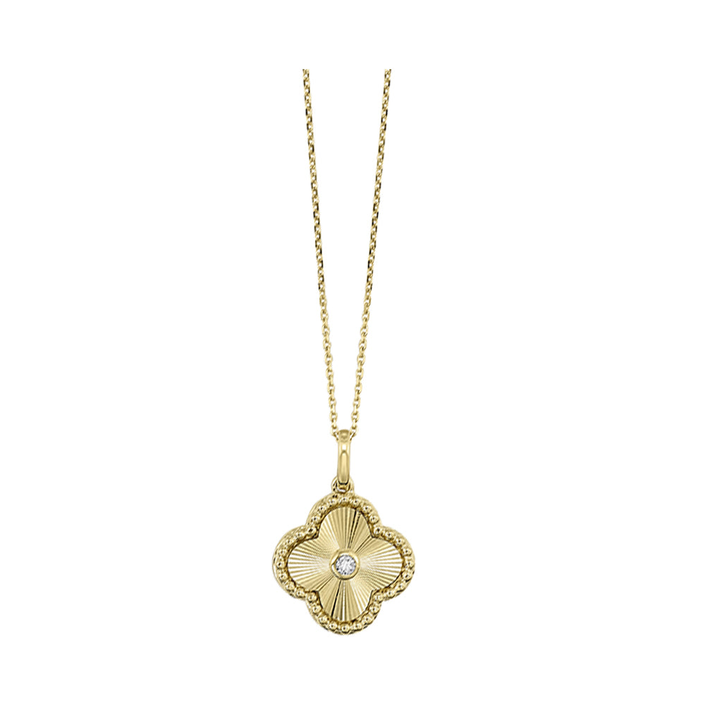 10K Yellow Gold Diamond 1/25CTW Clover Style Pendant & Chain