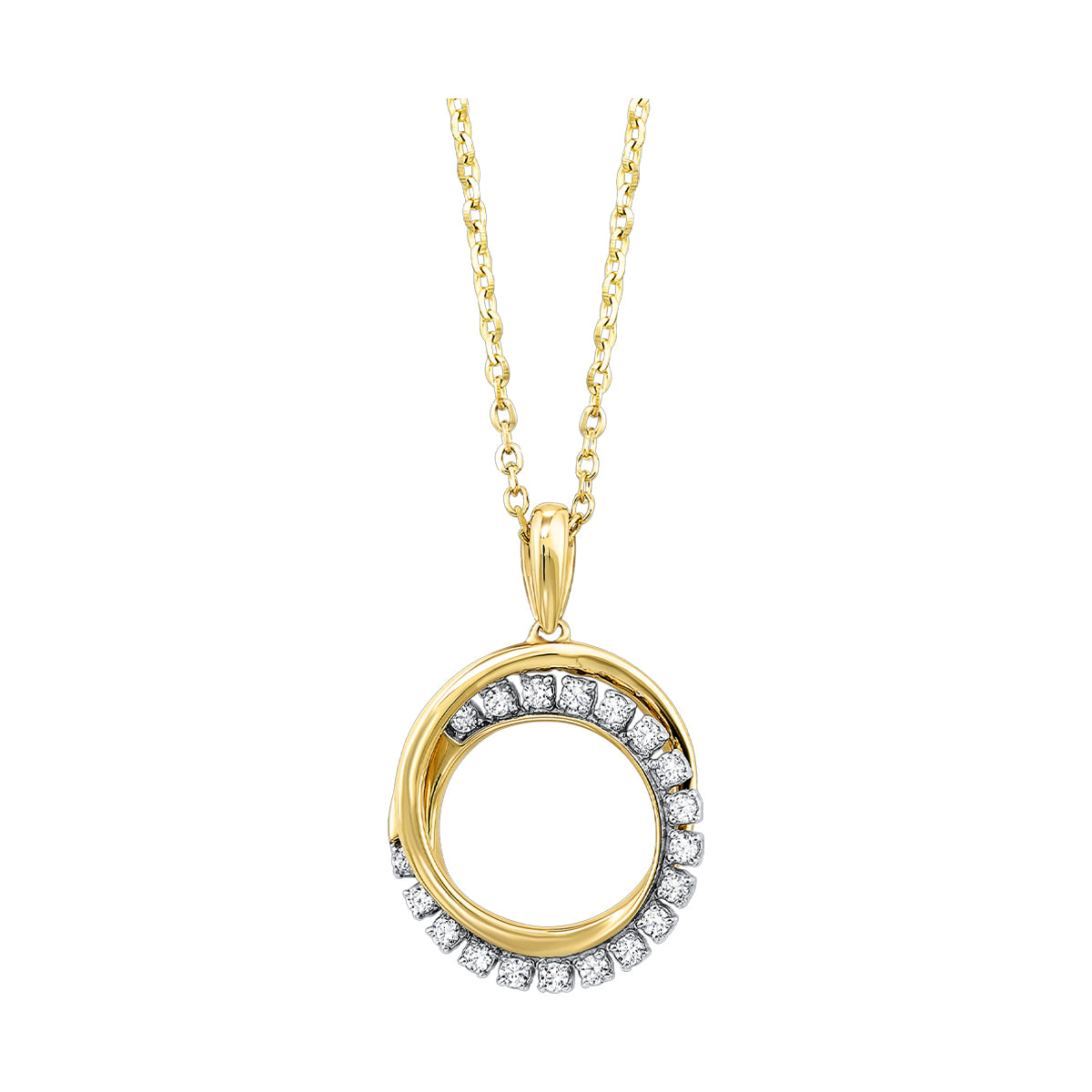 10K Yellow Gold Diamond 1/10CTW Circle Pendant W/Chain