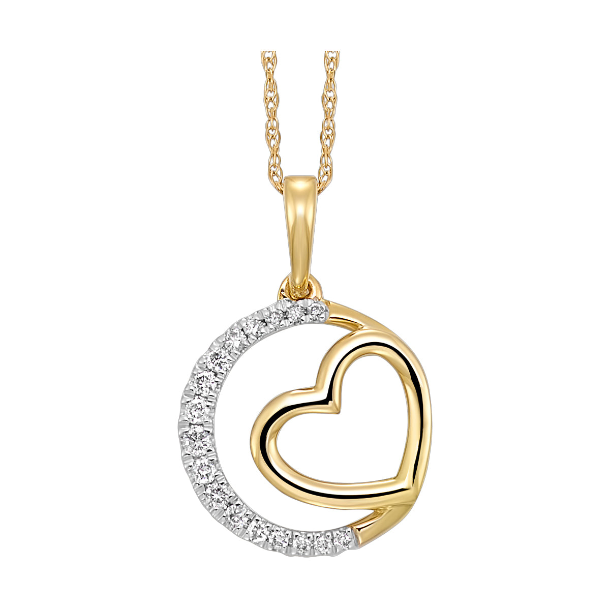 10K Yellow Gold Diamond 1/12CTW Heart Pendant With Chain