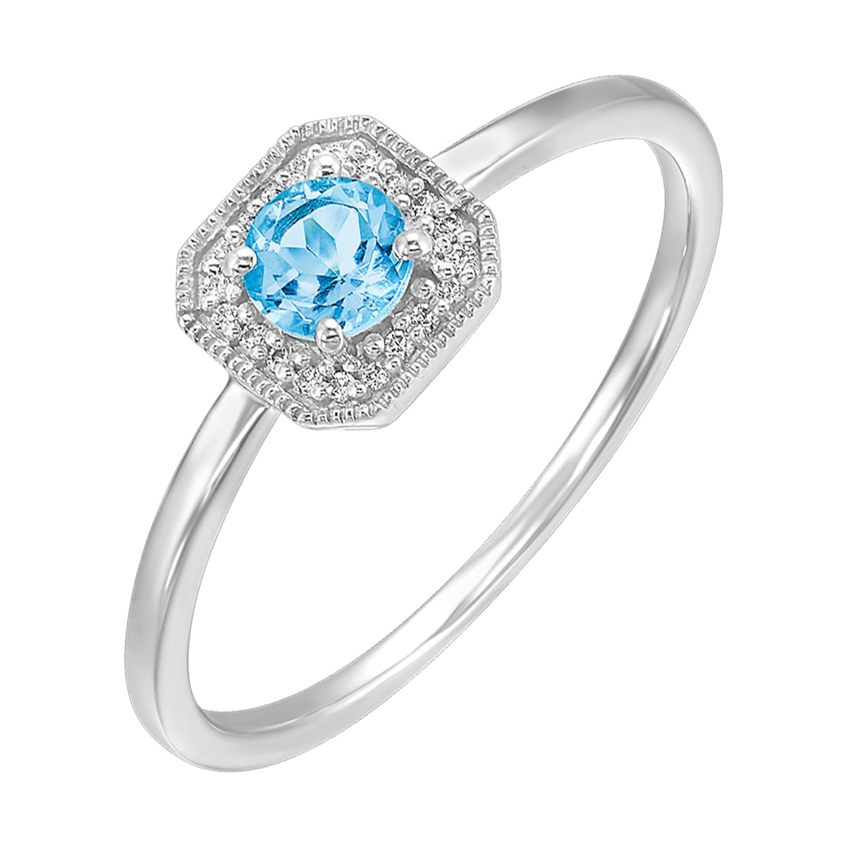 10K White Gold Diamond 1/12CTW & Blue Topaz 1/2 CTW Ring