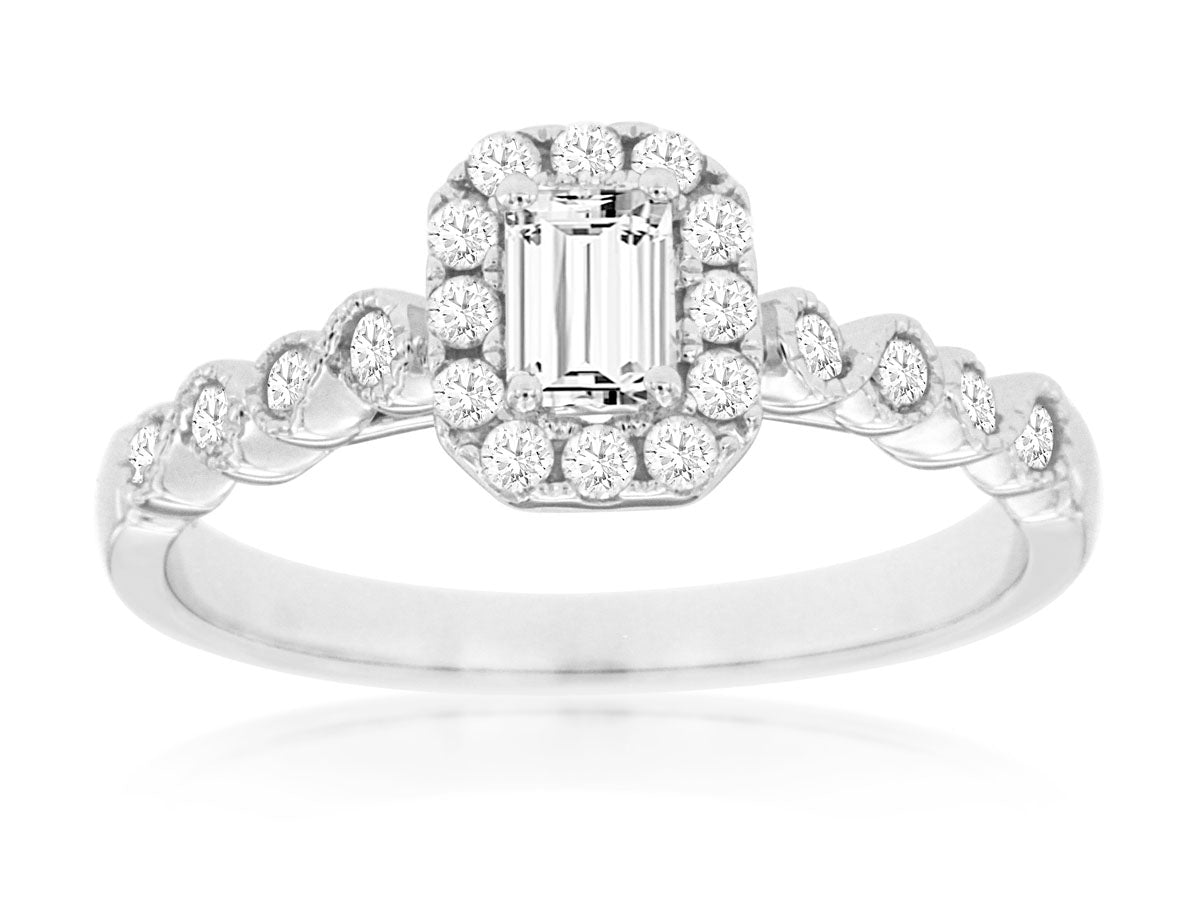 14K White Gold .50ctw Emerald Cut Engagement Ring