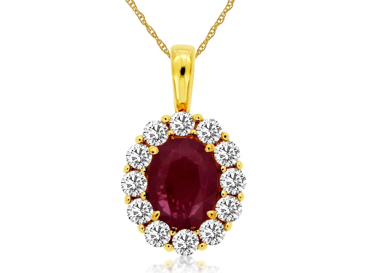 14K Yellow Gold Ruby And Diamond Pendant