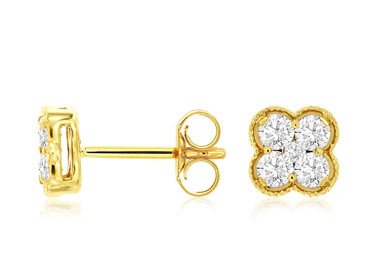 14K Yellow Gold Diamond Floral Studs