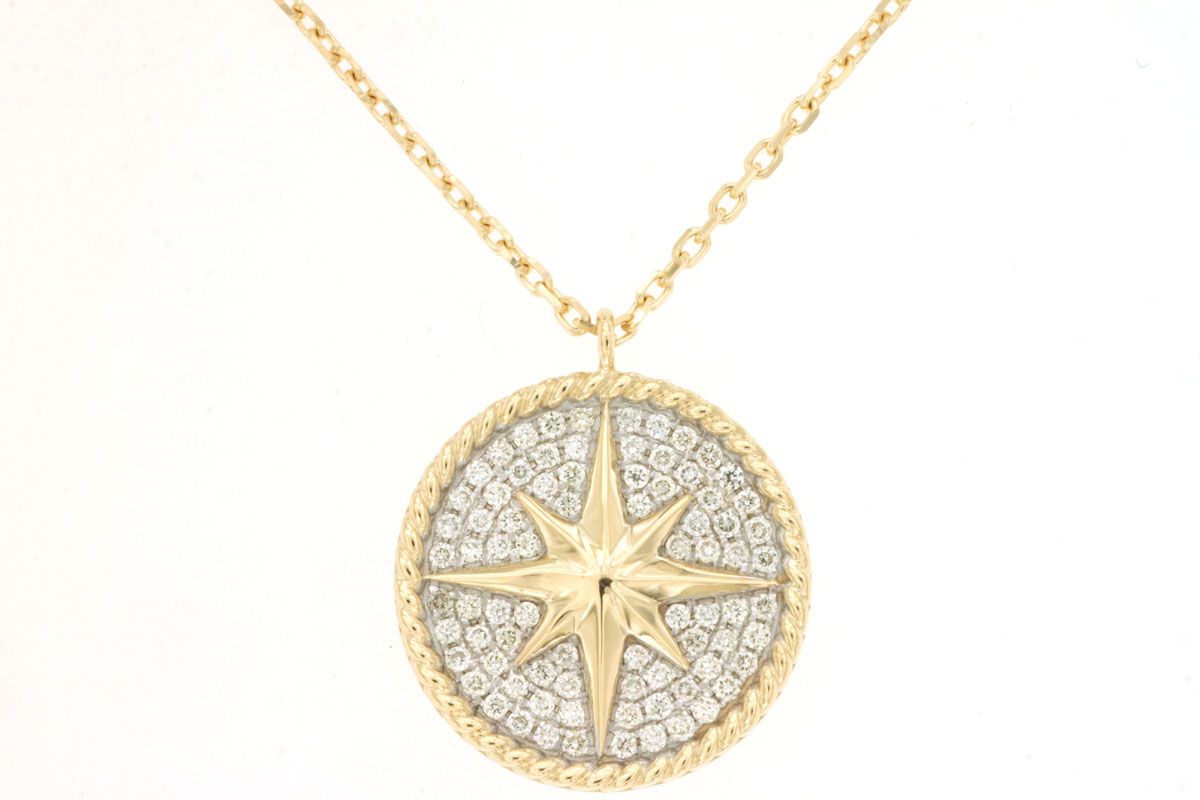 14K Yellow Gold Diamond Compass Pendant